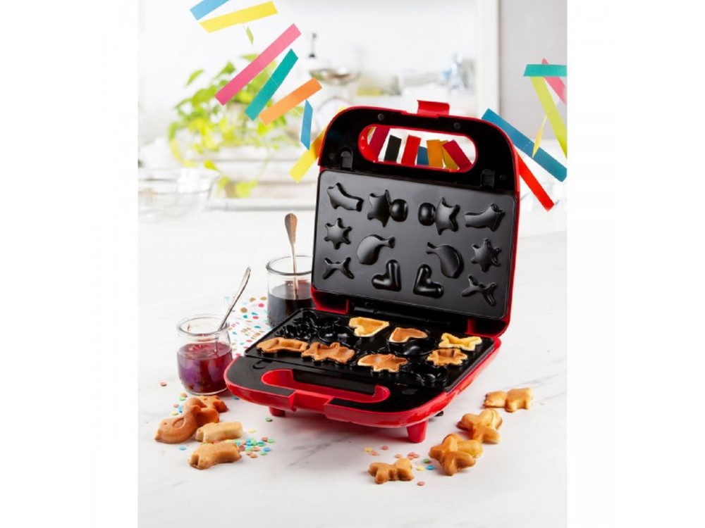 DOMO Snack Party 5-in-1, Toaster / Breakfast & Snack Multi-Device with 5 Removable Plates + Recipe Book, PFAS-free, Red