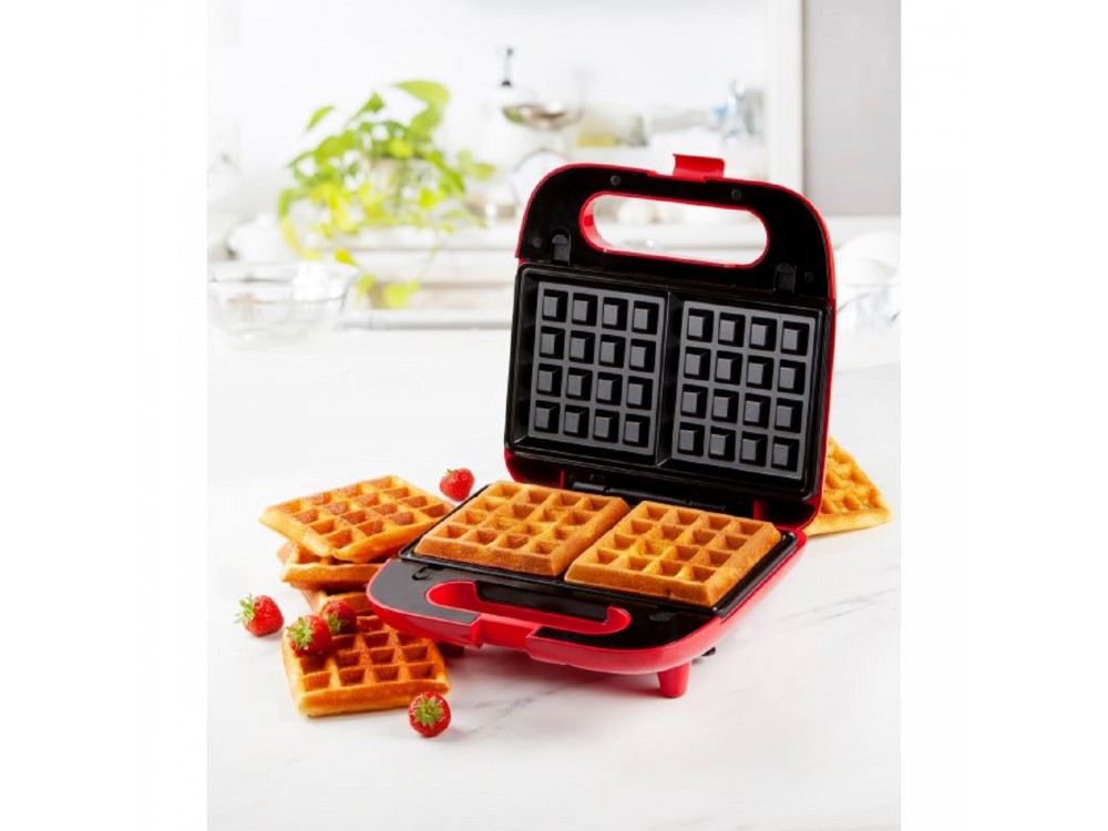 DOMO Snack Party 5-in-1, Toaster / Breakfast & Snack Multi-Device with 5 Removable Plates + Recipe Book, PFAS-free, Red