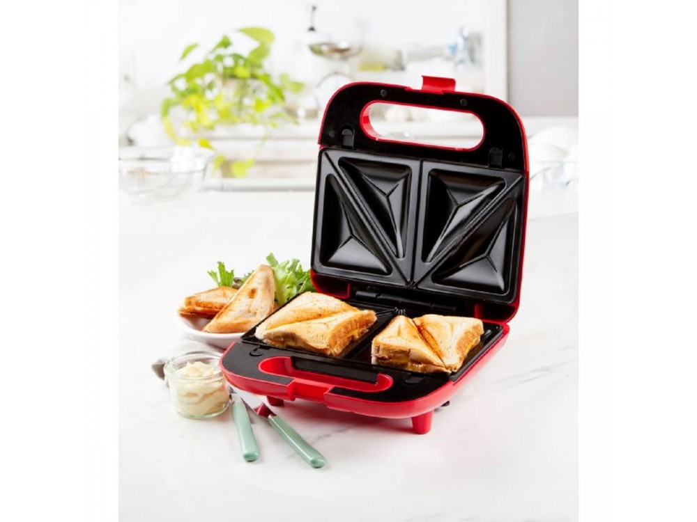 DOMO Snack Party 5-in-1, Toaster / Breakfast & Snack Multi-Device with 5 Removable Plates + Recipe Book, PFAS-free, Red