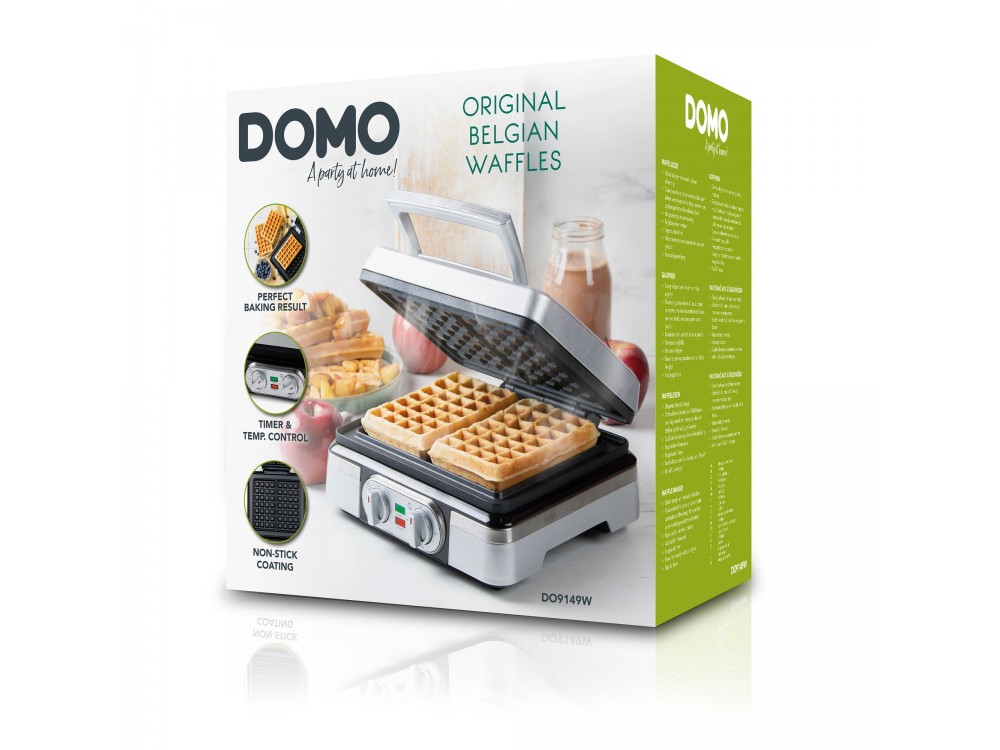 DOMO Waffle Maker XL, Waffle Maker with Adjustable Temperature, For Square Waffles, with Recipe Book, BPA-Free