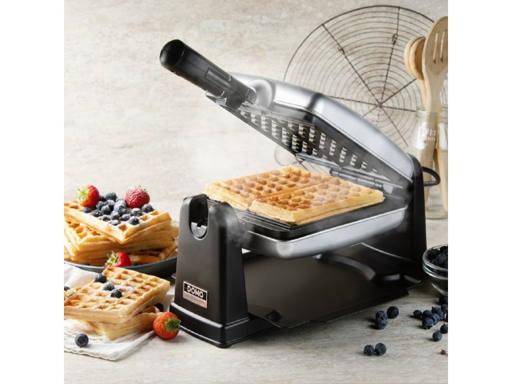 DOMO Waffle Maker, Rotating Waffle Maker with Cool Touch Handles & Adjustable Temperature, Square with Recipe Book