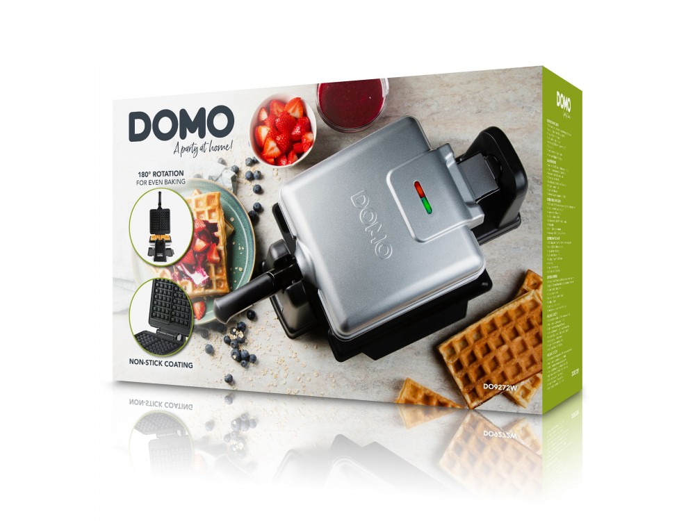 DOMO Waffle Maker, Rotating Waffle Maker with Cool Touch Handles & Adjustable Temperature, Square with Recipe Book