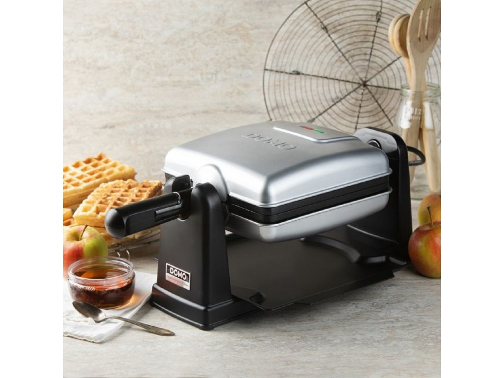 DOMO Waffle Maker, Rotating Waffle Maker with Cool Touch Handles & Adjustable Temperature, Square with Recipe Book