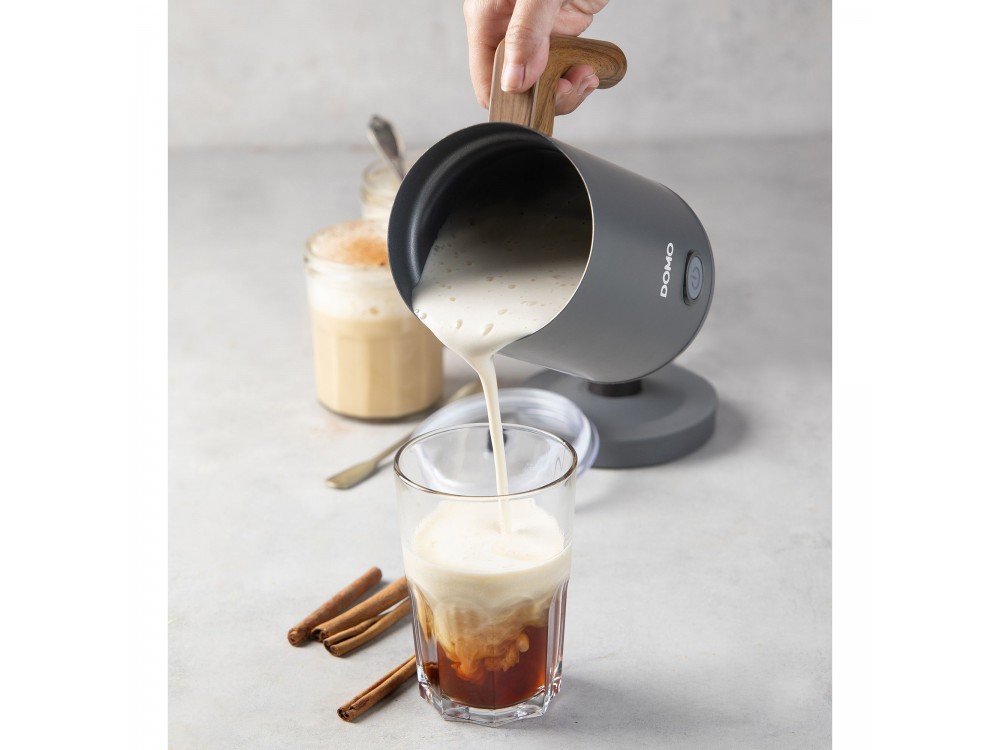 DOMO Wood You Milk Frother, Milk Frother (Hot or Cold), Matt Gray