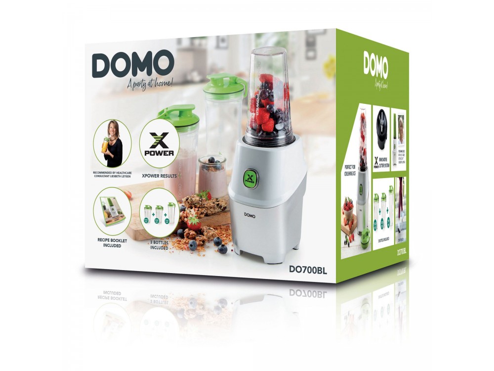 DOMO Xpower Blender, Blender for Smoothies with 3 Bottles (2 x 530 + 710ml) BPA Free + Recipe Book