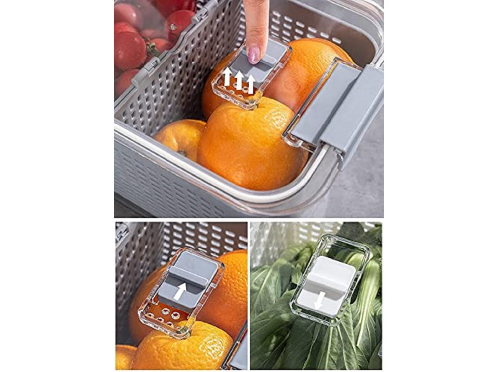 AJ Refrigerator Drain Basket, Δοχείο Αποθήκευσης Ψυγείου για Φρούτα & Λαχανικά Με Αποσπώμενο Σουρωτήρι , White