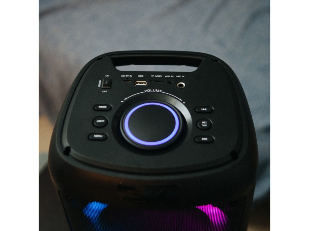 Osio Φορητό ηχείο Bluetooth 80W & Σύστημα Karaoke με Ασύρματo Μικρόφωνo, RGB LED, FM Radio, USB, AUX, TF & Δυνατότητα TWS, Black