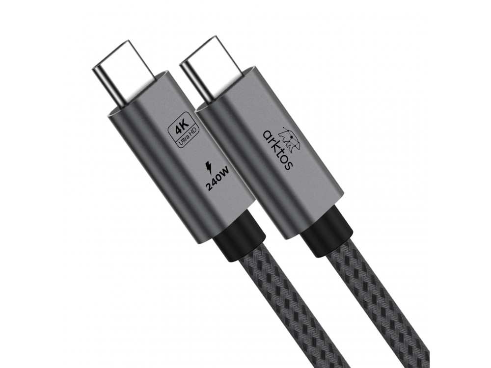 Arktos Hyperconnect 3m. USB-C to USB-C 3.2 Gen2 Cable, 20Gbps / 240W, with Nylon Weave, Silver
