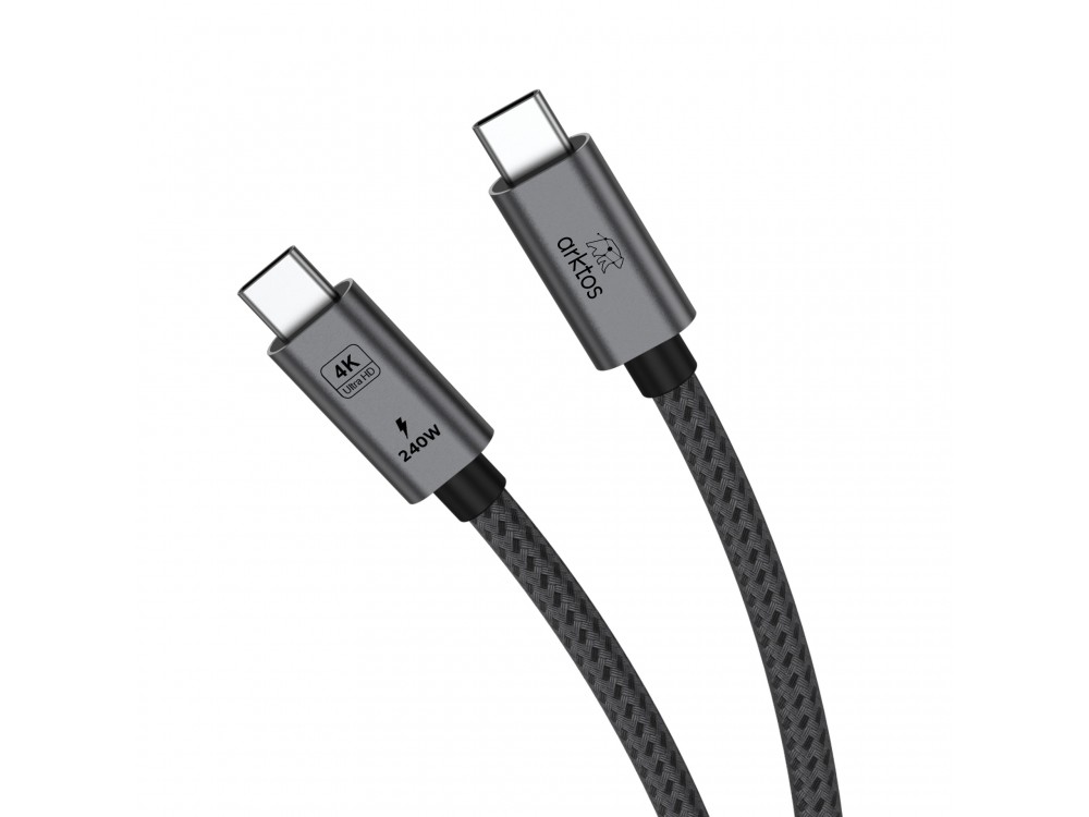 Arktos Hyperconnect 3m. USB-C to USB-C 3.2 Gen2 Cable, 20Gbps / 240W, with Nylon Weave, Silver
