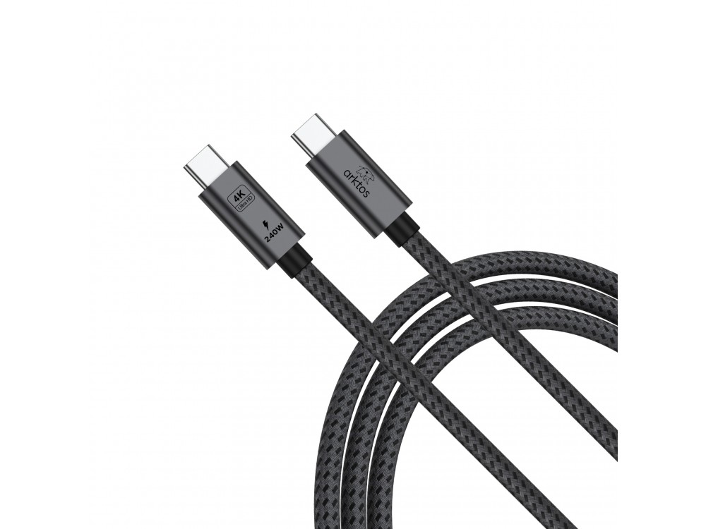 Arktos Hyperconnect 3m. USB-C to USB-C 3.2 Gen2 Cable, 20Gbps / 240W, with Nylon Weave, Silver