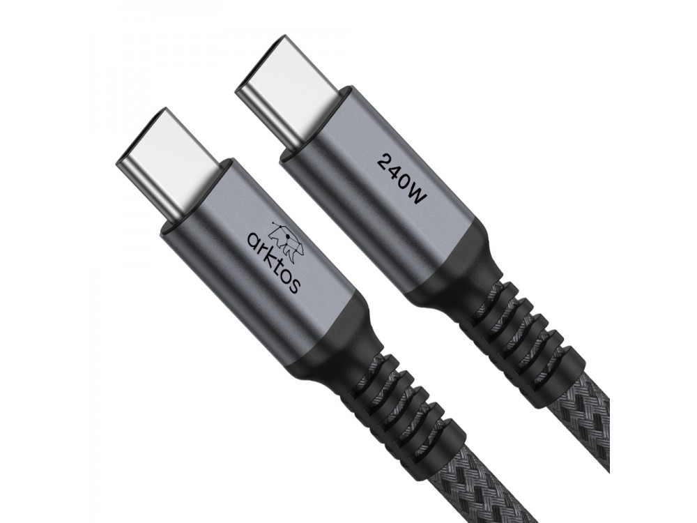 Arktos Hyperconnect 4.5m. Cable USB-C to USB-C 240W, Nylon Braided, Silver