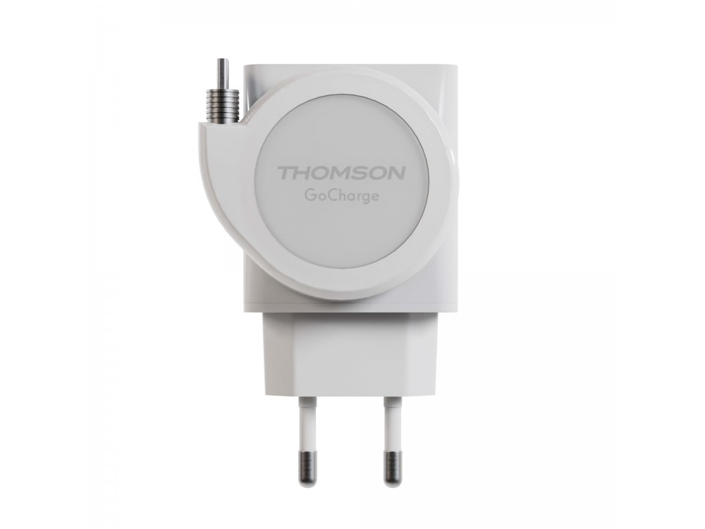 Thomson GoCharge PD 22.5W με Ενσωματωμένο Καλώδιο 90cm & USB-A Θύρα 18W QC3.0, White