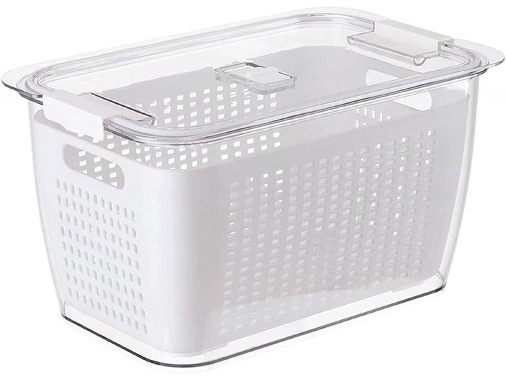 AJ Refrigerator Drain Basket, Δοχείο Αποθήκευσης Ψυγείου για Φρούτα & Λαχανικά Με Αποσπώμενο Σουρωτήρι , White