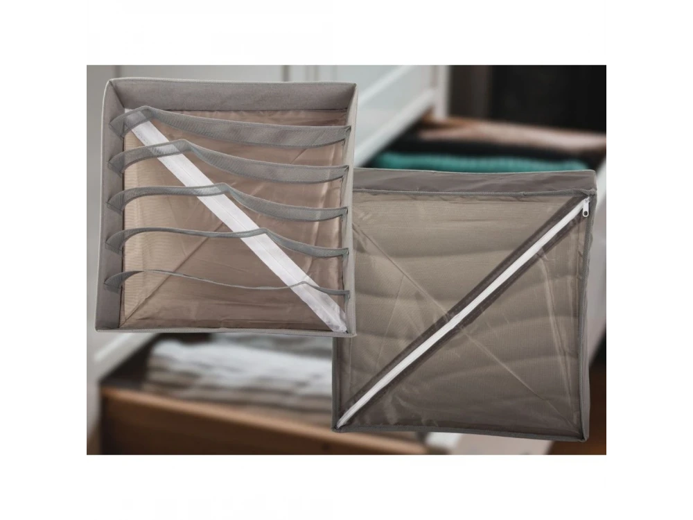 AJ Υφασμάτινη Θήκη-Foldable Οrganizer για Σουτιέν & Κάλτσες, 6 Θέσεων, 32x32x10cm, Γκρι