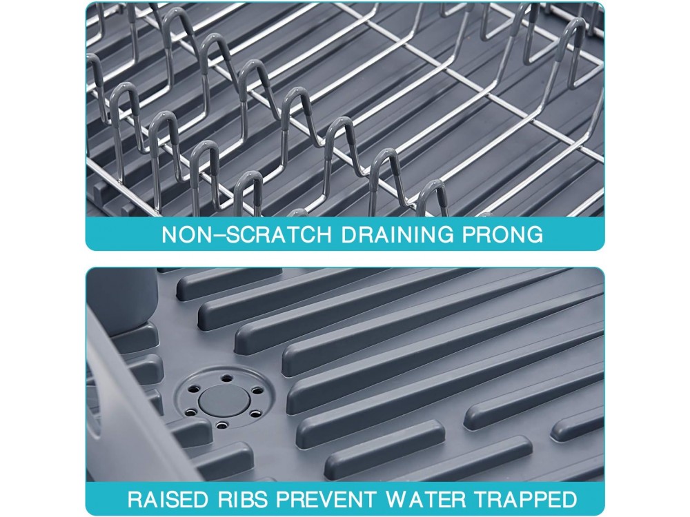 AJ Extendable Dish Rack, Στεγνωτήρας Νεροχύτη Επεκτεινόμενος με Θήκη για Μαχαιροπίρουνα 32-49 x 34 x 11cm, Dark Grey