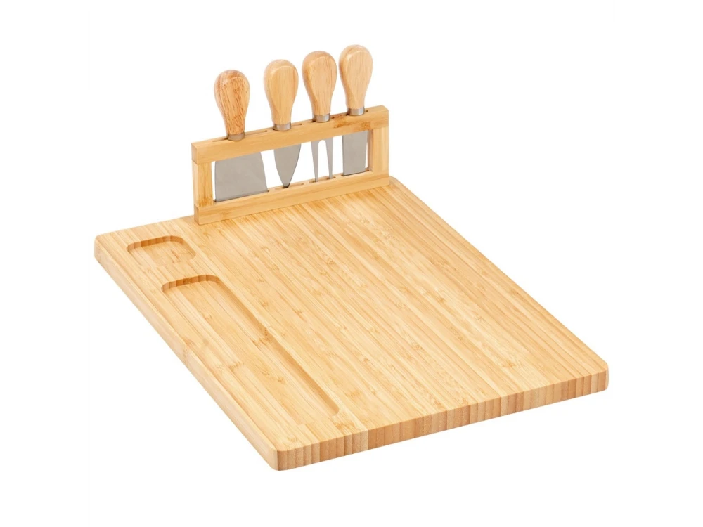 Vilde Premium Cheese Board with Knives, Bamboo Cheese Platter, Plate & Set of 4 Knives