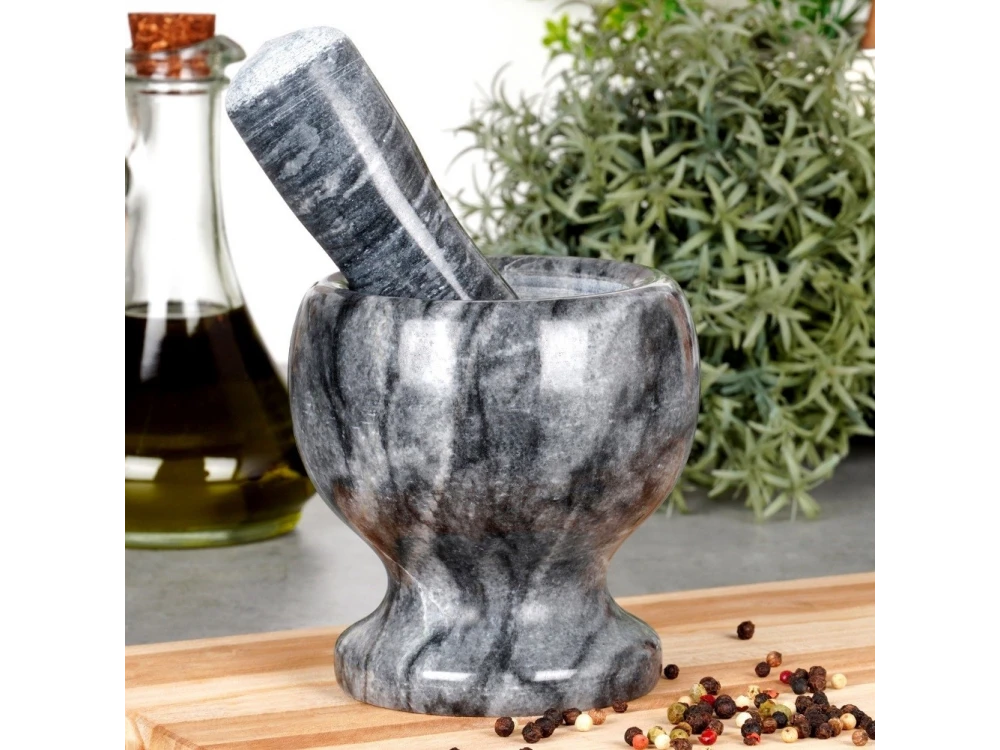 Vilde Mortar and Pestle Set Made of Natural Granite, 11cm Diameter, Granite Black