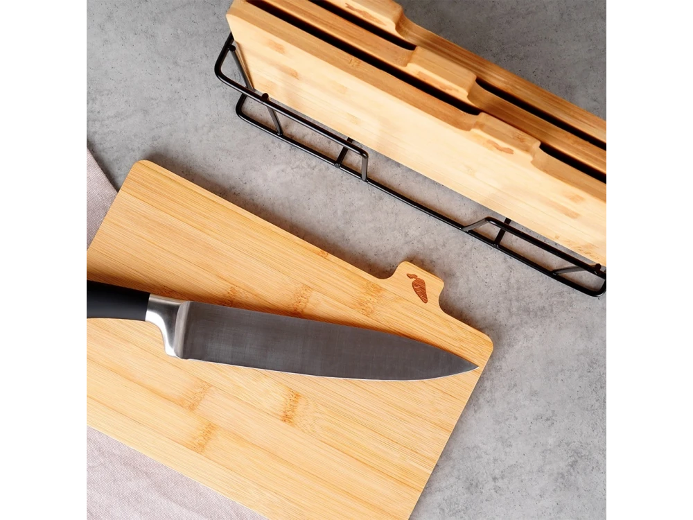 Vilde Premium Chopping Boards Bamboo with Stand, Σετ 4 Επιφάνεις Κοπής από Μπαμπού 28x20cm με Σταντ