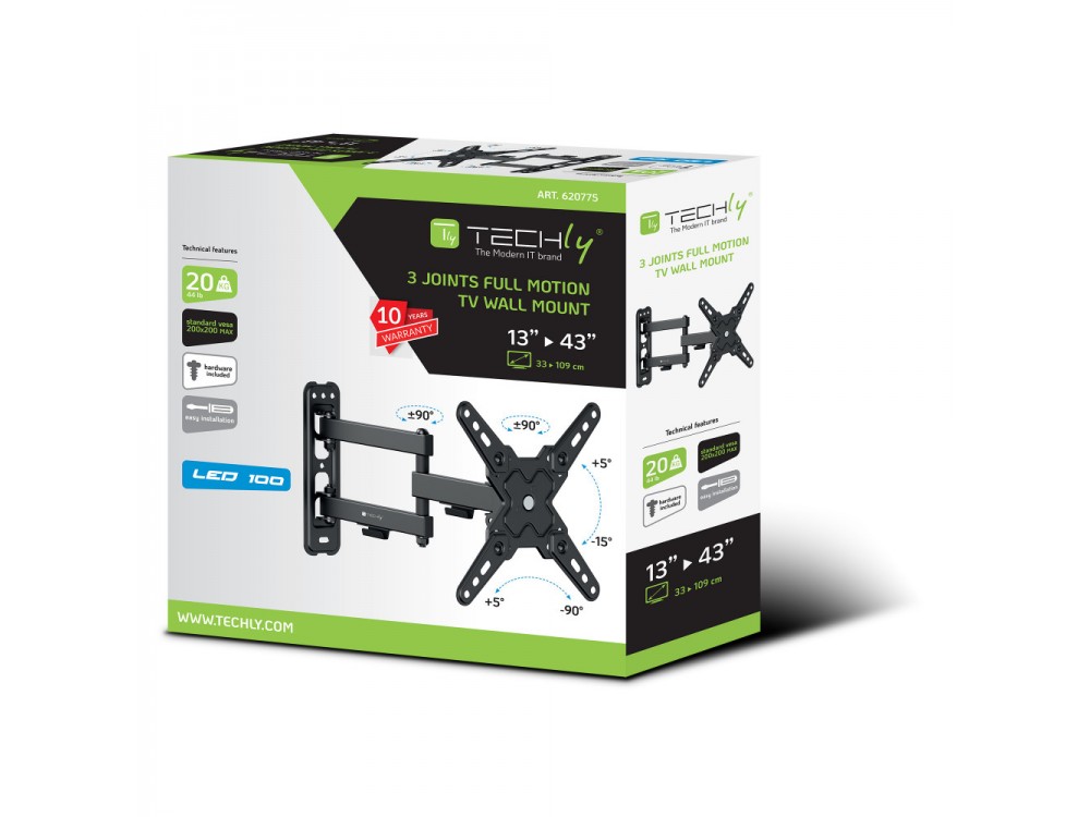 Techly TV Mount, Tilting & Swivel Stand with Split Arm for TVs 13”-43”, up to 20kg