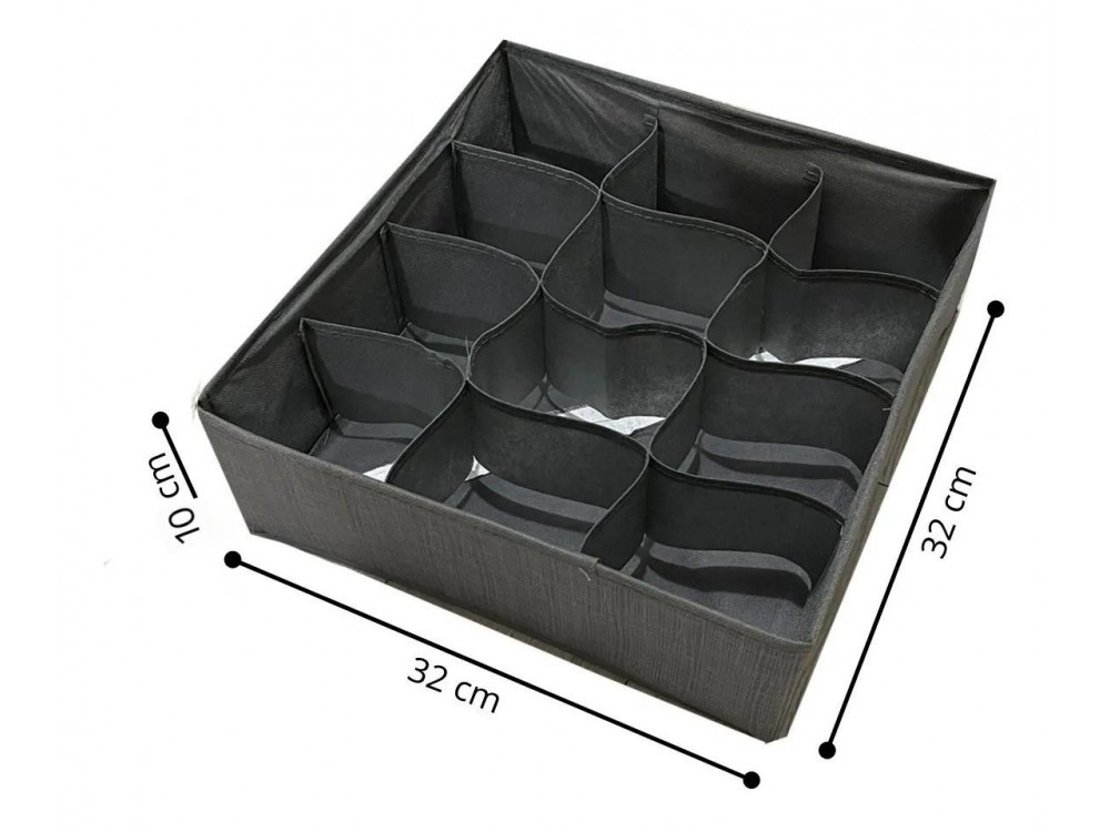 AJ Υφασμάτινη Θήκη-Foldable Οrganizer Συρταριού για Κάλτσες & Εσώρουχα 12 Θέσεων, 32x32x10cm, Γκρι