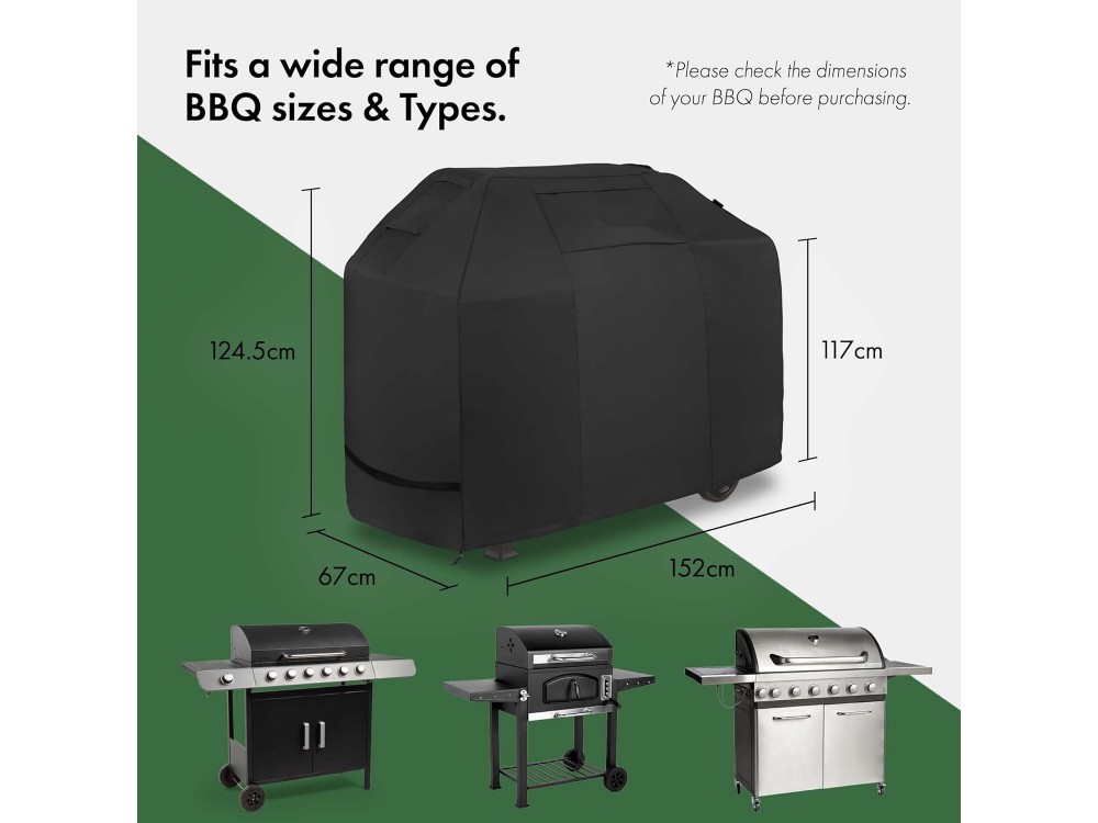 VonHaus Waterproof BBQ Cover, Κάλυμμα Ψησταριάς 124 x 152 x 67 Premium Heavy Duty από Oxford 420D με Προστασία UV, Black