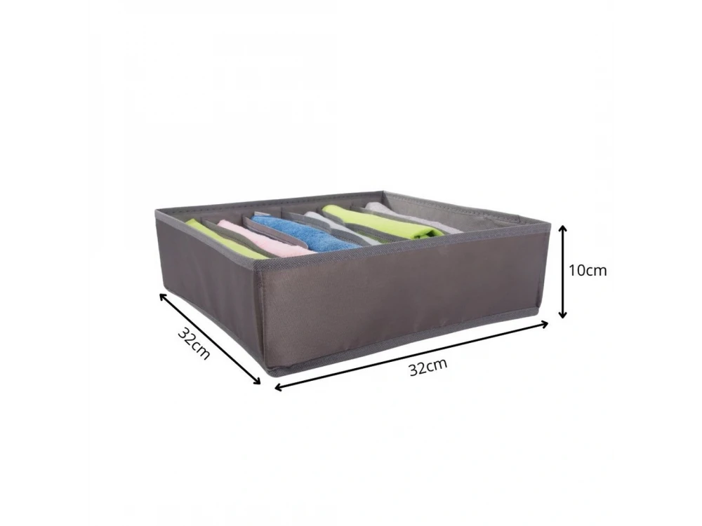 AJ Υφασμάτινη Θήκη-Foldable Οrganizer για Σουτιέν & Κάλτσες, 6 Θέσεων, 32x32x10cm, Γκρι