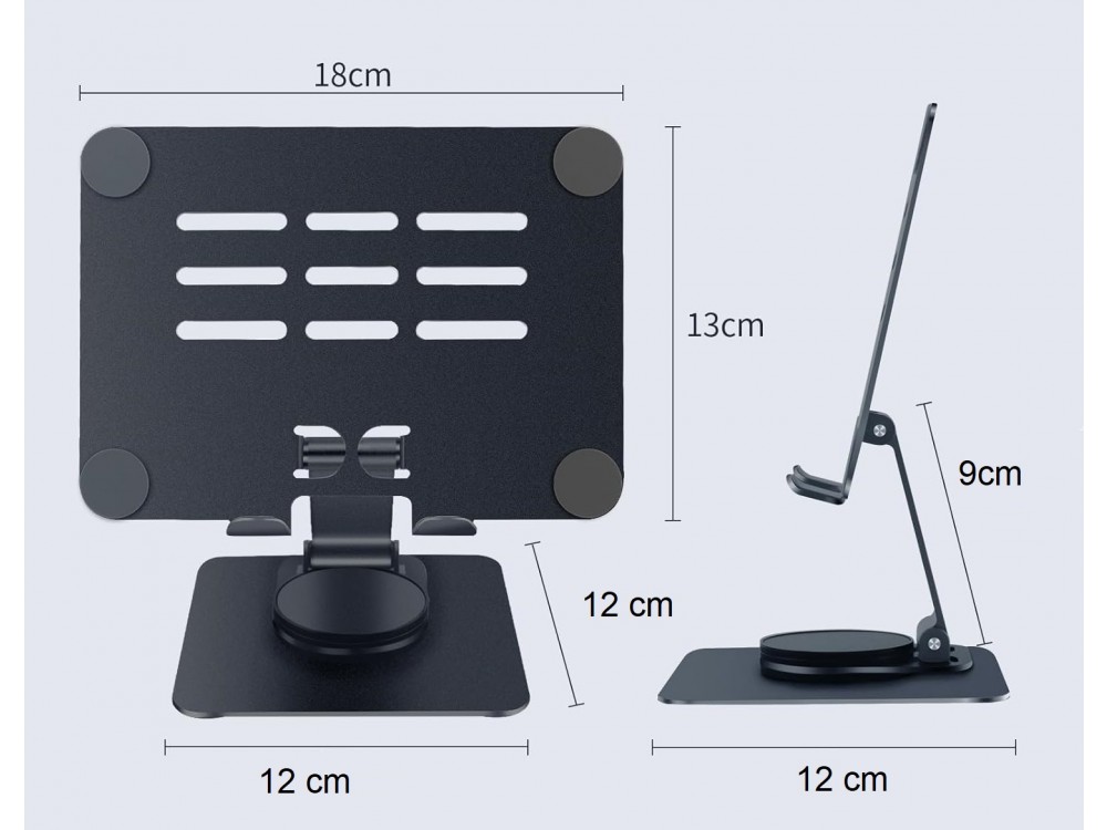 AJ Ergonomic Folding Βάση / Stand Aluminum Laptop / Tablet Ρυθμιζόμενη 360° Riser για συσκευές έως 12", Silver