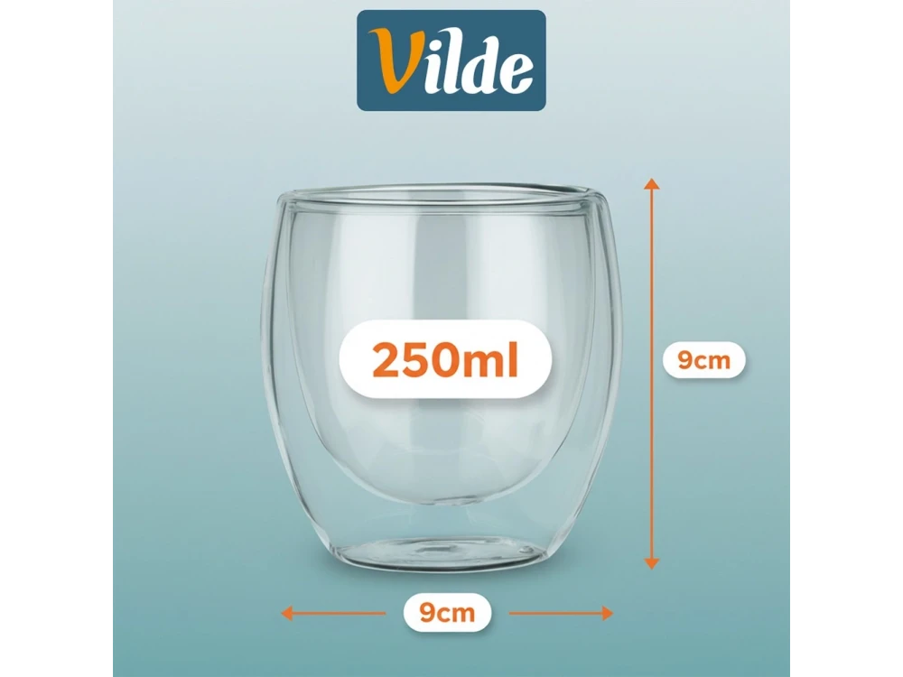 Vilde Premium Double Walled Glass, Espresso / Cappuccino Cups Set of 2 280ml Made of Double Borosilicate Glass
