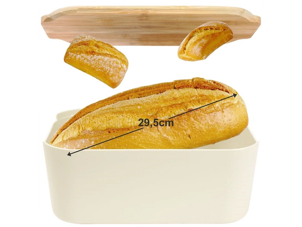 Vilde Premium Bread Bin, Bread Bin with Bamboo Cutting Board 33x18.5x12cm, Cream