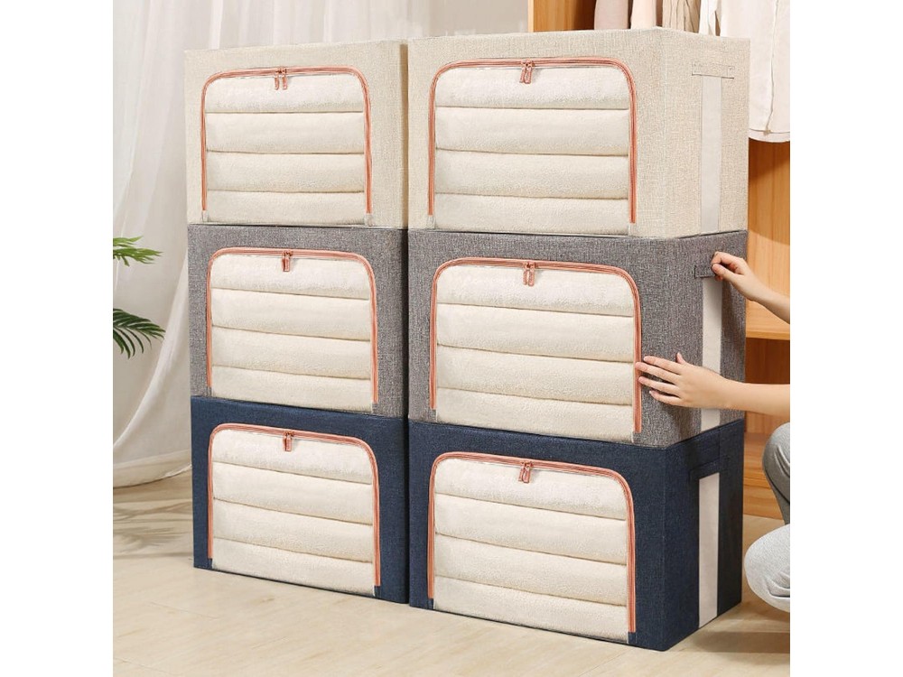 AJ Clothes Storage Organizer Bag 101L, Κουτί Αποθήκευσης Ρούχων με 2 Ανοίγματα/Παράθυρο, 62x43x38cm, Beige
