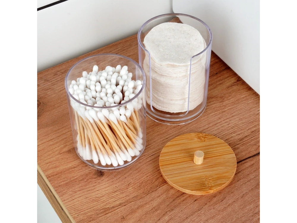 Vilde 2-Tier Cotton Bud & Cotton Case with Bamboo Lid