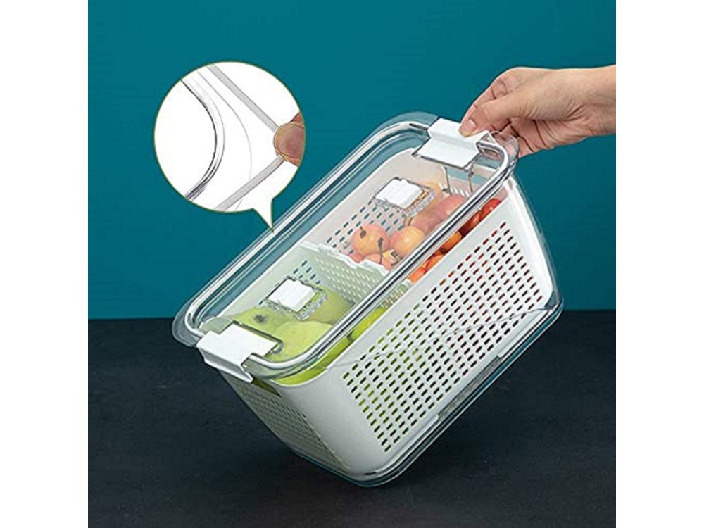 AJ Refrigerator Drain Basket, Δοχείο Αποθήκευσης Ψυγείου για Φρούτα & Λαχανικά Με Αποσπώμενο Σουρωτήρι , White