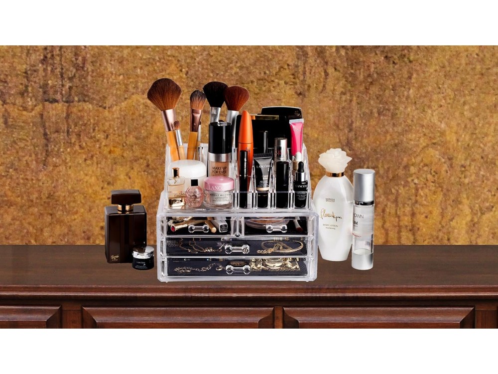 AJ Makeup & Cosmetics Organizer with 4 Drawers, Cosmetics & Accessories Drawer, Transparent