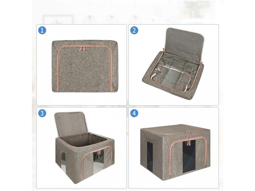 AJ Clothes Storage Organizer Bag 101L, Κουτί Αποθήκευσης Ρούχων με 2 Ανοίγματα/Παράθυρο, 62x43x38cm, Grey