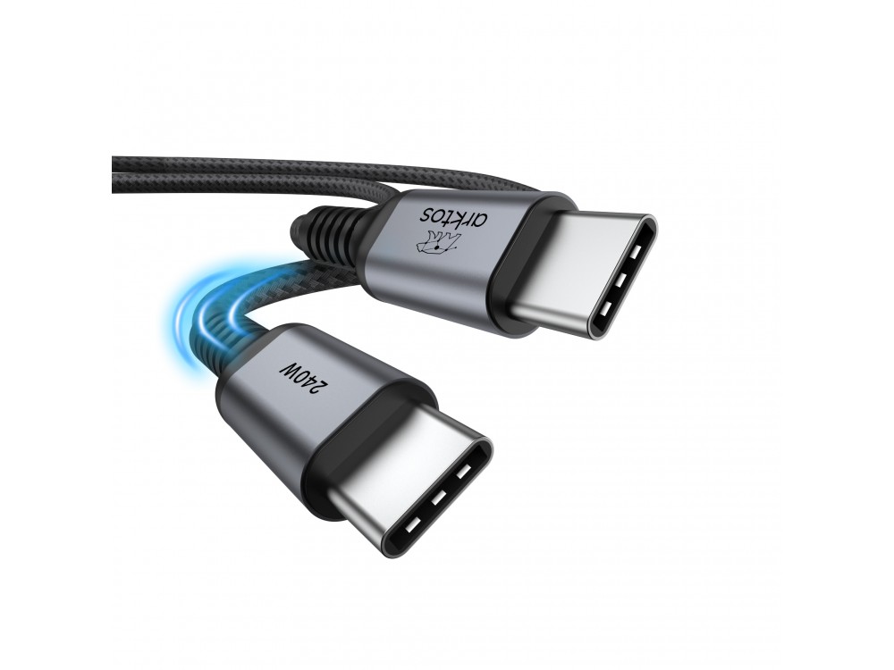Arktos Hyperconnect 4.5m. Cable USB-C to USB-C 240W, Nylon Braided, Silver