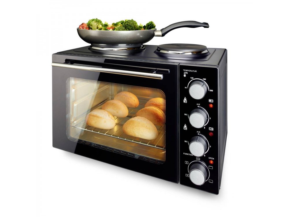 Emerio Mini Oven, Φουρνάκι 32L με 2 Εστίες, Built-In Light, Διπλή Θερμομονωτική Πόρτα, Black