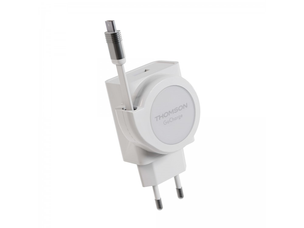 Thomson GoCharge PD 22.5W με Ενσωματωμένο Καλώδιο 90cm & USB-A Θύρα 18W QC3.0, White