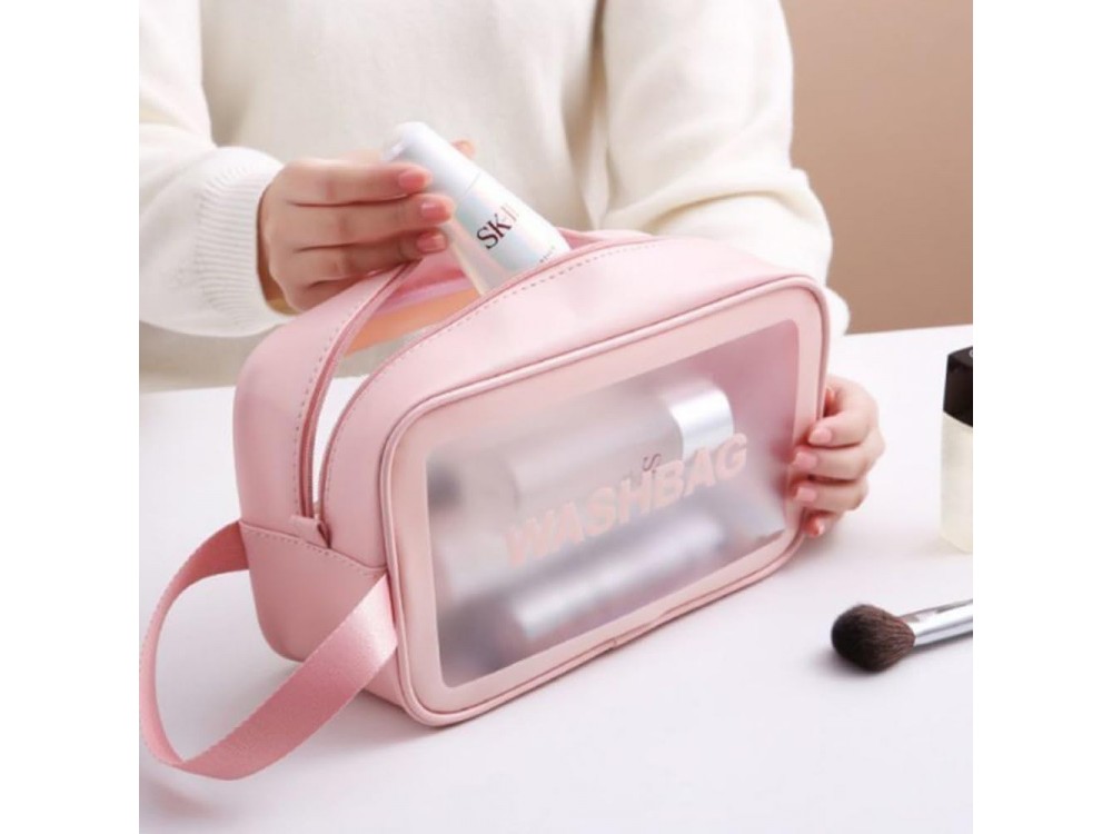 AJ Cosmetics & Accessories Travel Bag, Travel Toiletry Bag, Pink/Clear