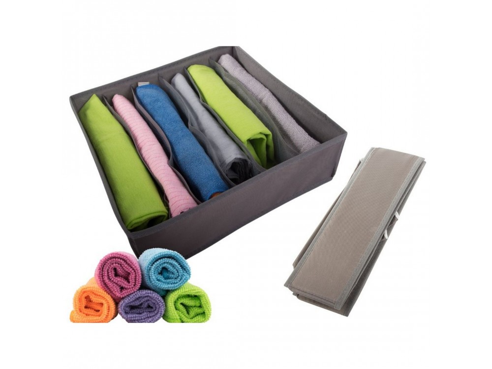 AJ Υφασμάτινη Θήκη-Foldable Οrganizer για Σουτιέν & Κάλτσες, 6 Θέσεων, 32x32x10cm, Γκρι