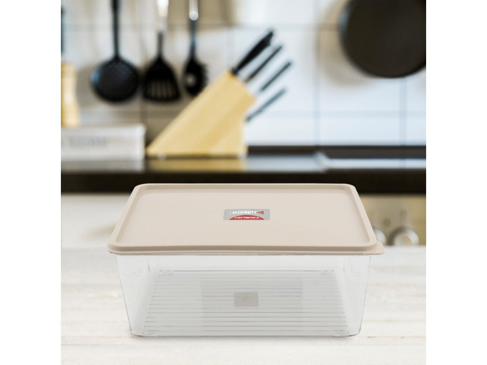 AJ Food Storage Container Set 3pcs, Δοχεία Αποθήκευσης Φαγητού Σετ των 3, 1.8L/3.2L/4.5L, Διάφανο/Μπέζ