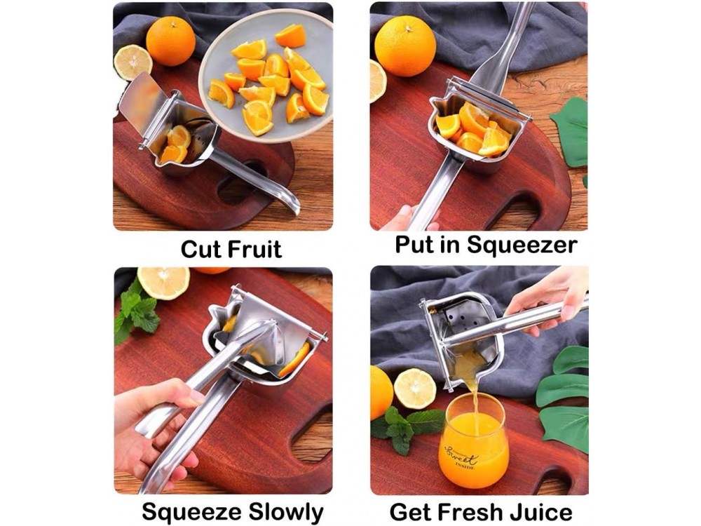 AJ Μanual Stainless Steel Fruit Juicer, Ανοξείδωτος Αποχυμωτής Χειρός Large, για Εσπεριδοειδή, Silver
