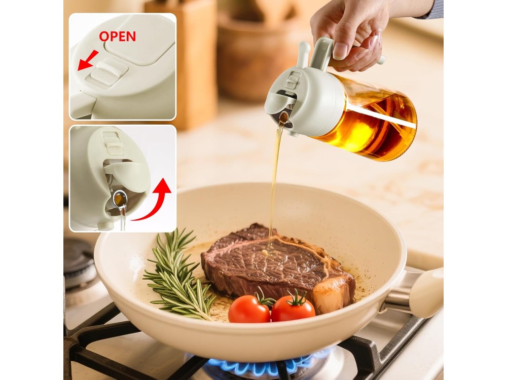 AJ Oil Sprayer for Cooking 470ml, Γυάλινο Δοχείο Λαδιού Σπρέι, White
