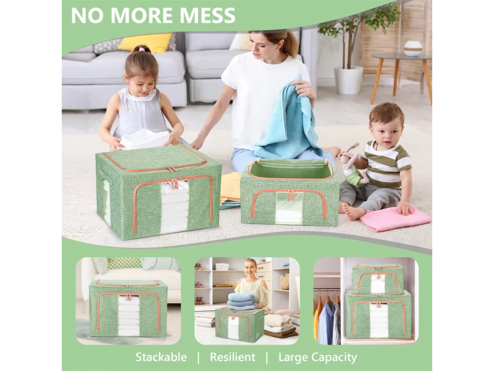 AJ Clothes Storage Organizer Bag 101L, Κουτί Αποθήκευσης Ρούχων με 2 Ανοίγματα/Παράθυρο, 62x43x38cm, Light Green