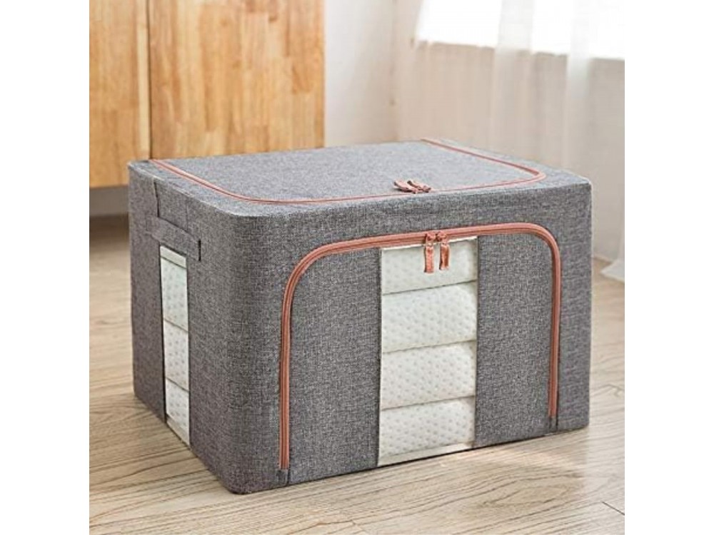 AJ Clothes Storage Organizer Bag 101L, Κουτί Αποθήκευσης Ρούχων με 2 Ανοίγματα/Παράθυρο, 62x43x38cm, Grey