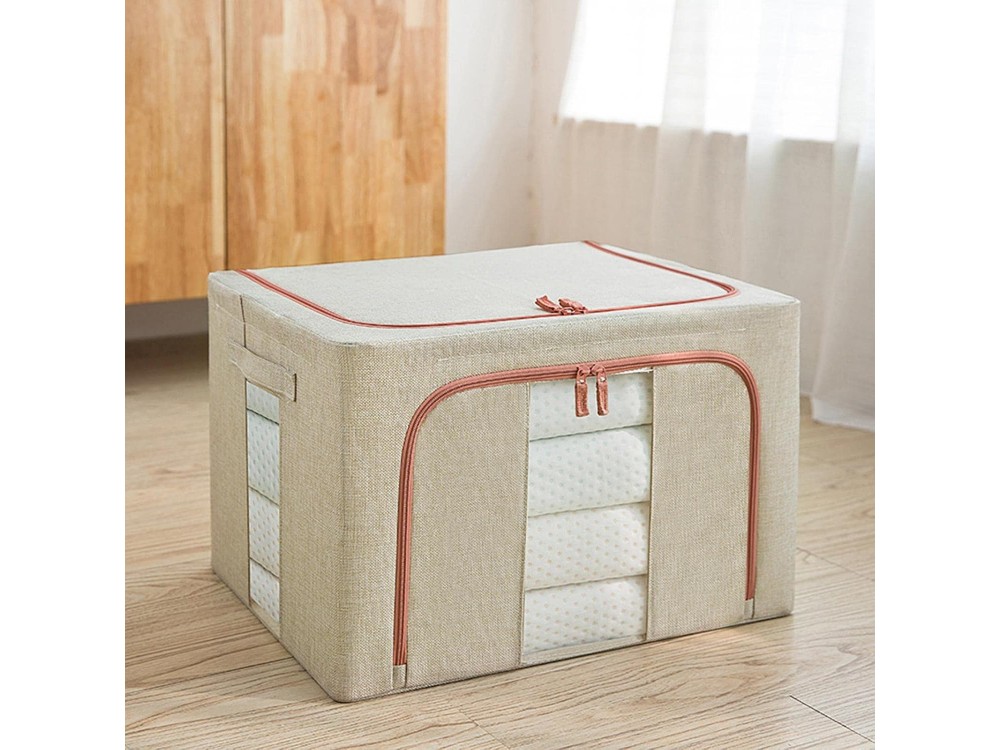 AJ Clothes Storage Organizer Bag 101L, Κουτί Αποθήκευσης Ρούχων με 2 Ανοίγματα/Παράθυρο, 62x43x38cm, Beige