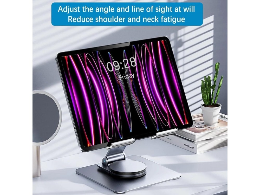 AJ Ergonomic Folding Βάση / Stand Aluminum Laptop / Tablet Ρυθμιζόμενη 360° Riser για συσκευές έως 12", Silver