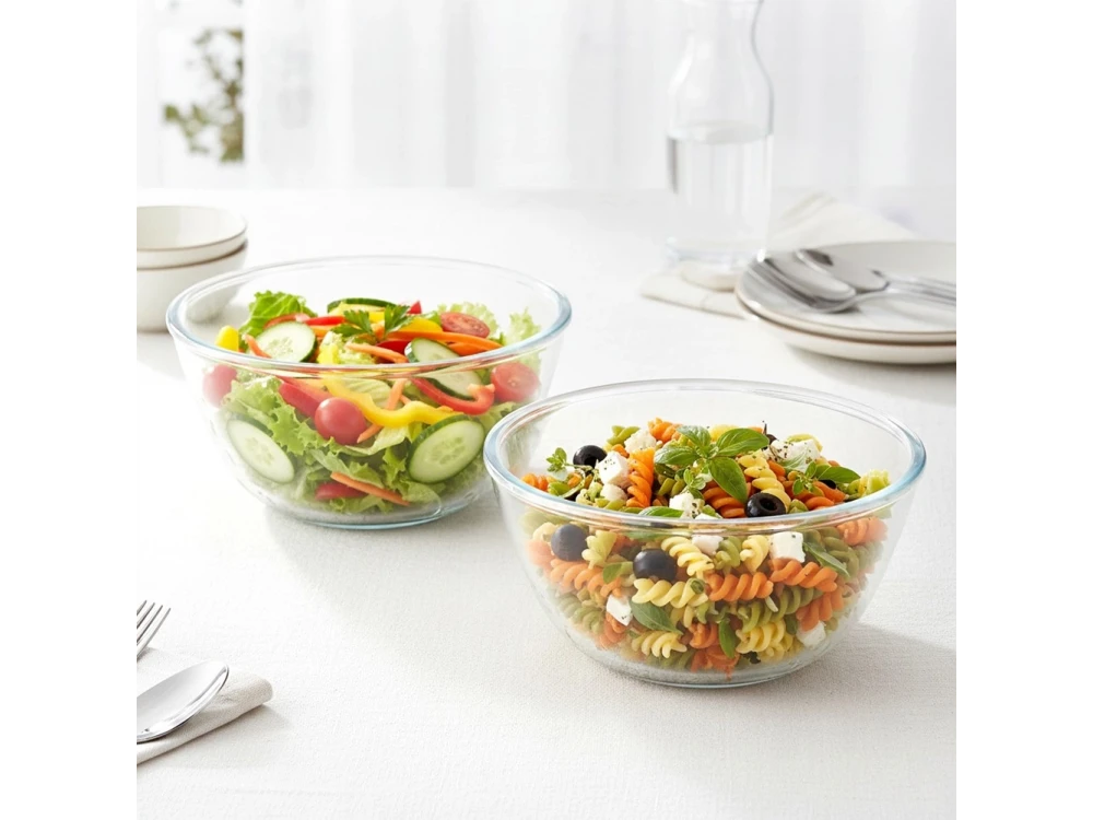 Vilde Serving Bowl Glass, Salad Bowls 1L set of 2, Glass