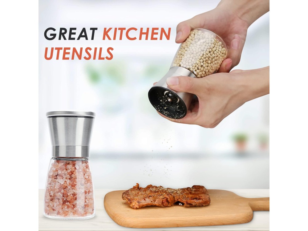 AJ Salt and Pepper Mill, Κεραμικός Μύλος Αλατιού & Πιπεριού με Ρυθμιζόμενη Άλεση Γυάλινος 13.5cm