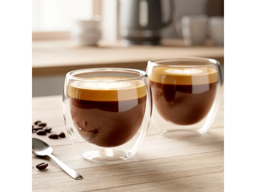 Vilde Premium Double Walled Glass, Espresso / Cappuccino Cups Set of 2 280ml Made of Double Borosilicate Glass