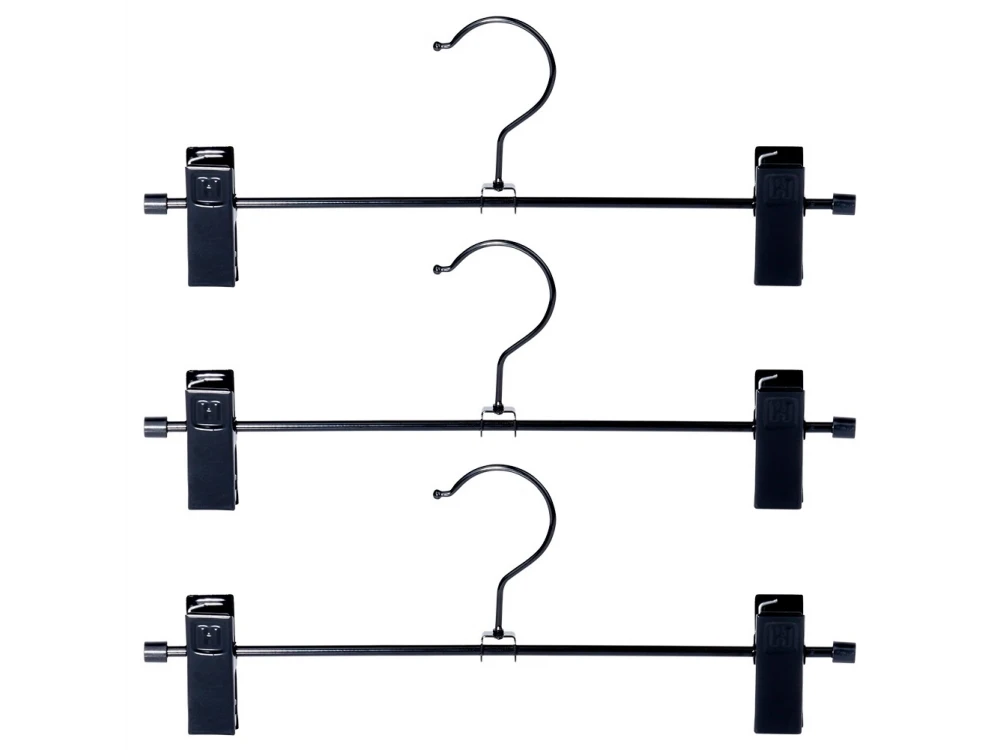 Vilde Metal Clothes Hangers Set of 3 with Rotating Hook & Removable Clips, Black